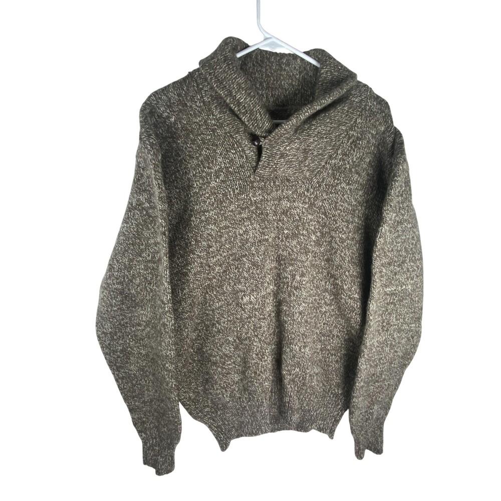 Sweater Mens Medium Brown Shawl Collar Button Knit Pullover Heavyweight Warm